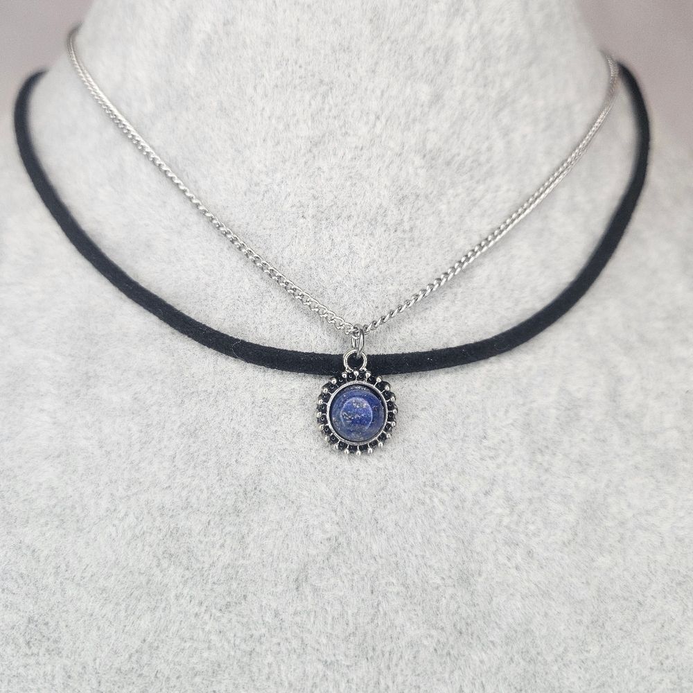 Hannah Accents Blue Stone And Vegan Suede Choker Necklace Set Of 2 NWOT 13"-16"